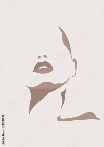 Abstract woman portrait in minimalistic flat style. Female art poster. Elegant lady art in pastel colors.