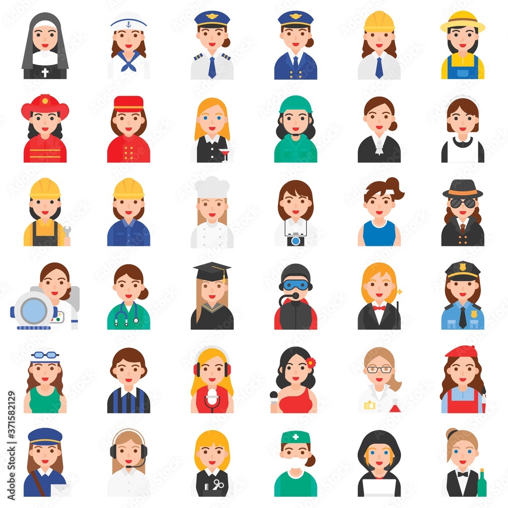 Profession and job related icon set 1, Female version Profession and job related icon set 1, Female version