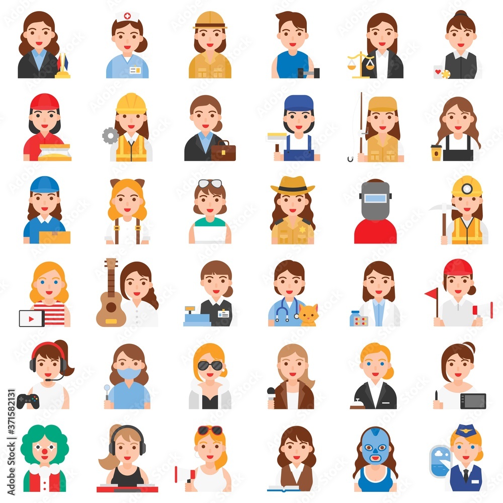 Profession and job related icon set 2, Female version