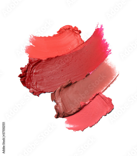 Different lipstick swatches isolated on white 
