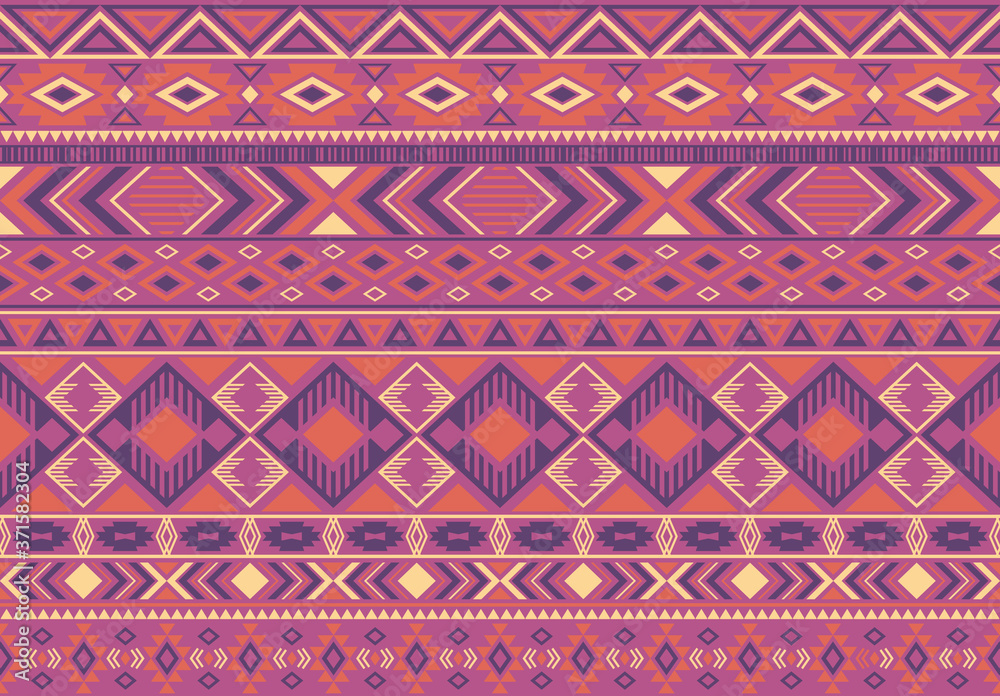 Boho pattern tribal ethnic motifs geometric seamless vector background. Graphic ikat tribal motifs clothing fabric textile print traditional design with triangle and rhombus shapes.