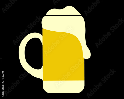 glass of beer with foam , amber vector illustration on black background