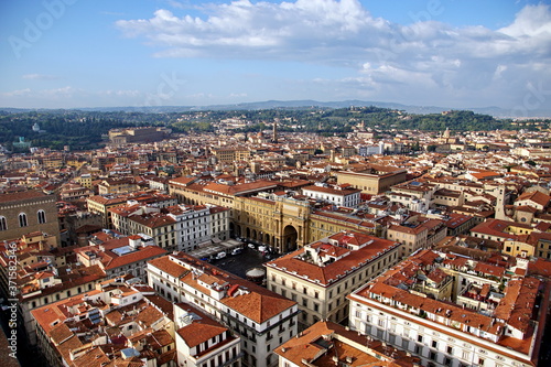 Amazing view of Florence city from Campanile di Giotto bell tower in Florence Italy