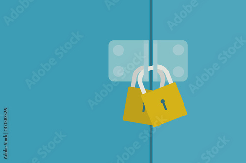 Conceptual illustration of a Door locked with two padlocks to ensure double safety
