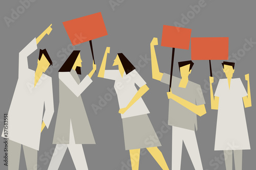 Group of people protest with holding placards