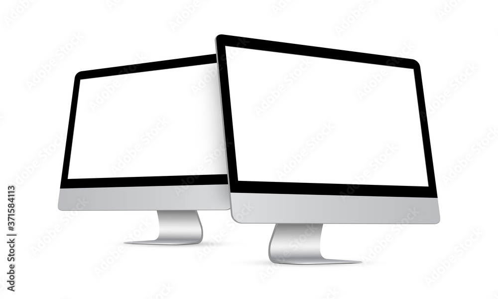Two modern desktop PCs with perspective side views isolated on white background. Vector illustration Two modern desktop PCs with perspective side views isolated on white background. Vector illustration