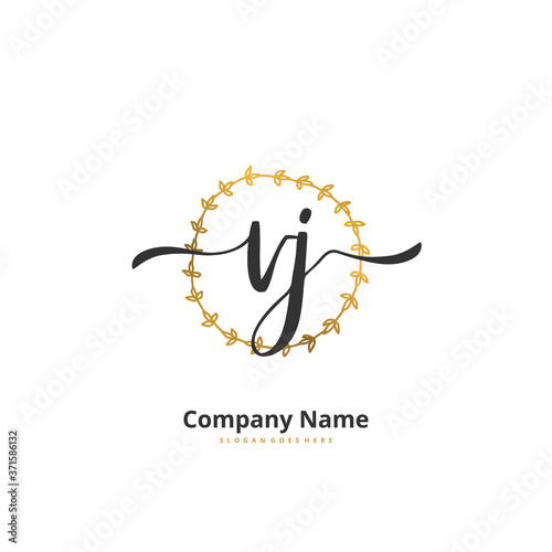 V J VJ Initial handwriting and signature logo design with circle. Beautiful design handwritten logo for fashion, team, wedding, luxury logo. photo