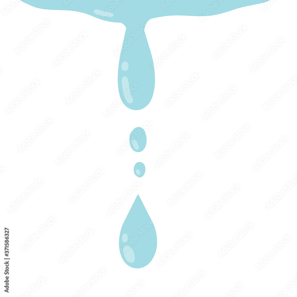 Drop of water. Blue liquid falls down. Wet and blue object. Leak and splatter. Element of background. Flat cartoon isolated on white Drop of water. Blue liquid falls down. Wet and blue object. Leak and splatter. Element of background. Flat cartoon isolated on white