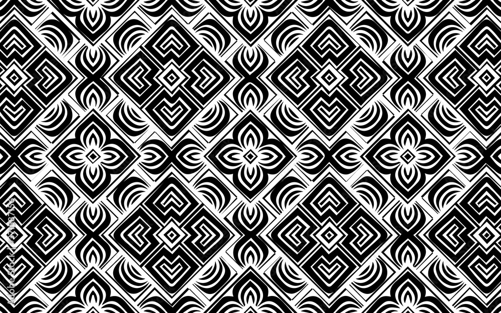 Black and white geometric background in ethnic floral style for design and decoration.Vector graphics for textiles, for coloring.