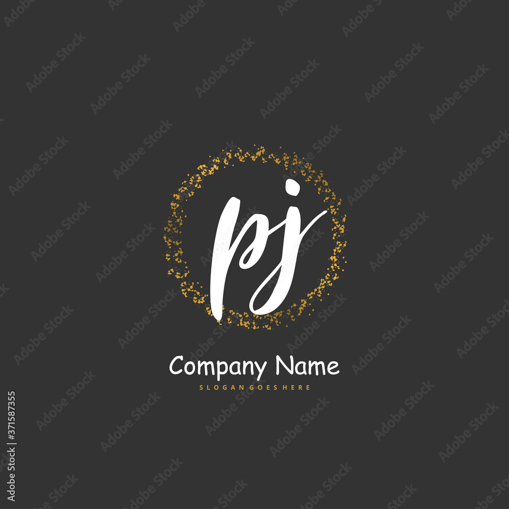Obraz premium P J PJ Initial handwriting and signature logo design with circle. Beautiful design handwritten logo for fashion, team, wedding, luxury logo.