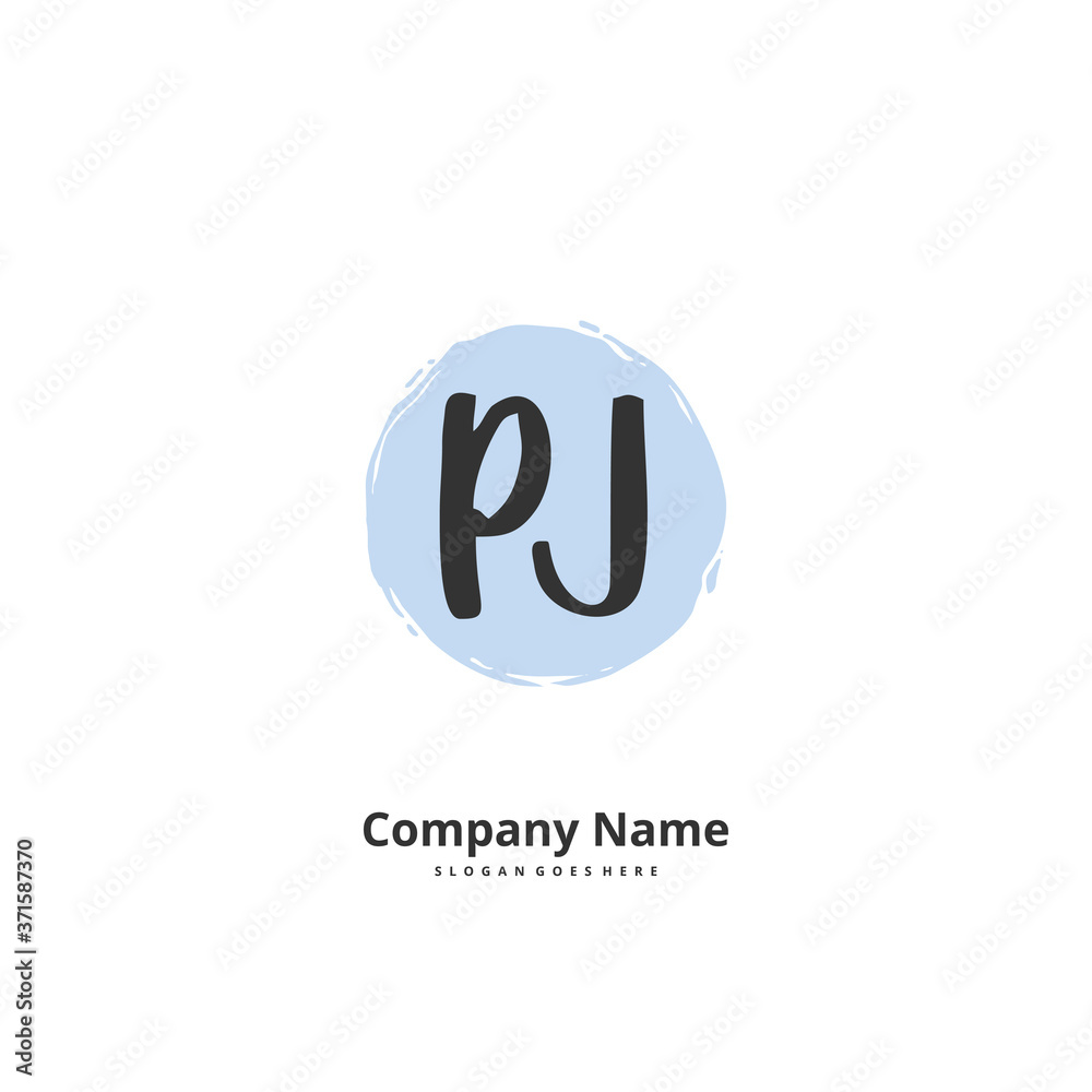 P J PJ Initial handwriting and signature logo design with circle. Beautiful design handwritten logo for fashion, team, wedding, luxury logo.