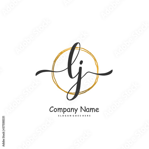 L J LJ Initial handwriting and signature logo design with circle. Beautiful design handwritten logo for fashion, team, wedding, luxury logo.