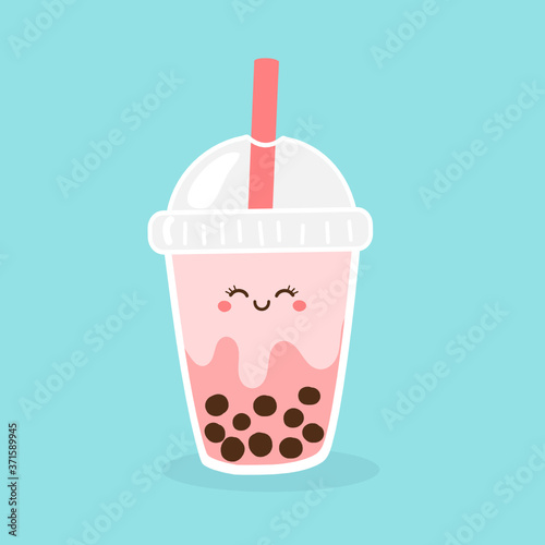 Bubble milk green tea cup icon isolated on white background vector. Cute cartoon character.