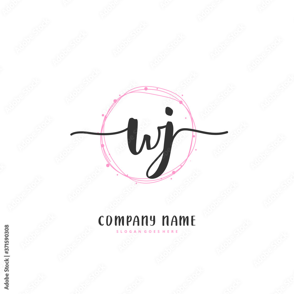 W J WJ Initial handwriting and signature logo design with circle. Beautiful design handwritten logo for fashion, team, wedding, luxury logo.