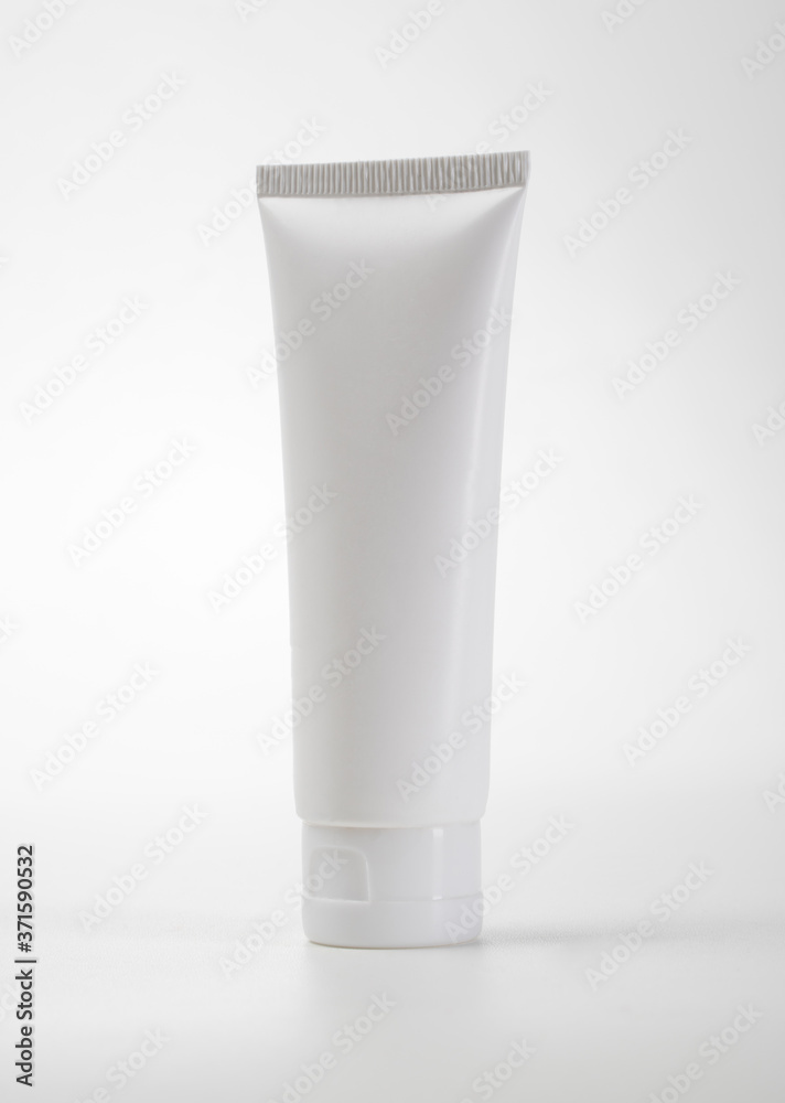 Tube pouch standing white plastic product mockup. over white background Tube pouch standing white plastic product mockup. over white background