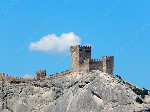 genoese fortress, castle on a rock, sunny