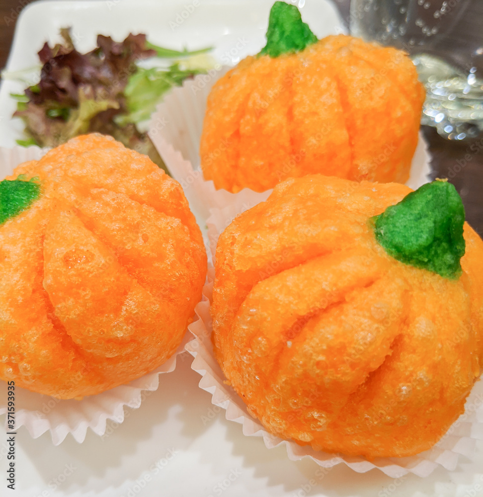beautiful Jian Dui pumpkin shaped sweet red bean paste dim sum beautiful Jian Dui pumpkin shaped sweet red bean paste dim sum