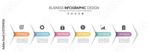 Concept of a business info graph with 6 elements. Colourful diagram. Vector photo