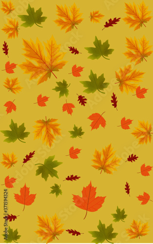 Seamless pattern autumn leaves background. Autumn plants with oak leaves. Autumn oak leaves hipster background. Fabric pattern. Textile pattern. Vector