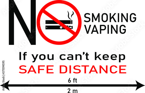 Vector illustration "No smoking, no vaping if you can't keep safe distance". New normal. Spain.  Covid-19. Restriction.