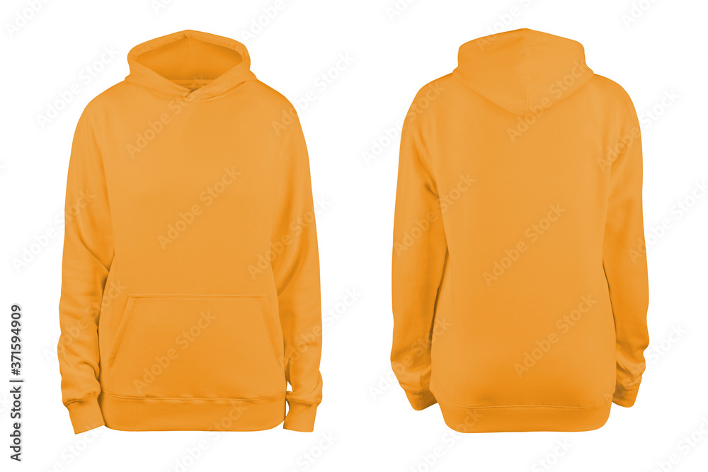 woman’s orange blank hoodie template,from two sides, natural shape on