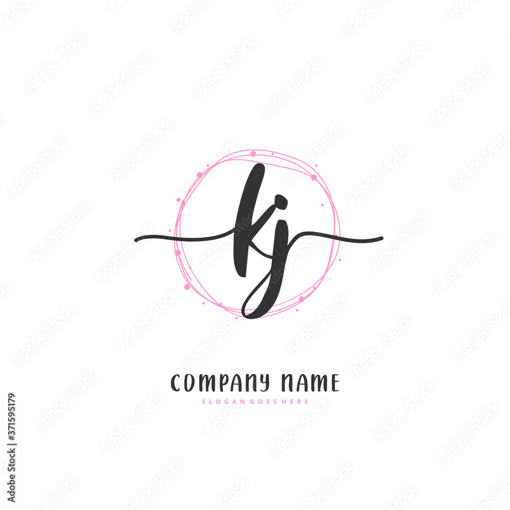 K J KJ Initial handwriting and signature logo design with circle. Beautiful design handwritten logo for fashion, team, wedding, luxury logo.
