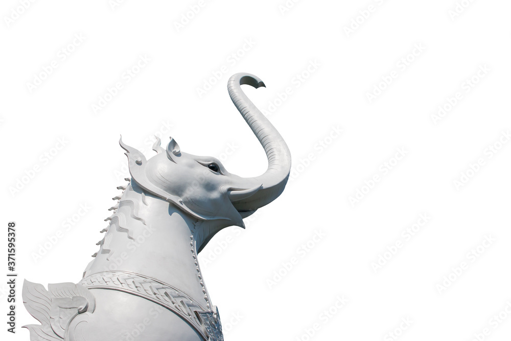 Kodchasri statue in temple Thailand against the white background (Lion Head Elephant)