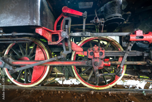 Close-up of ancient train machines in museums in Vietnam, they originated in 19th century France