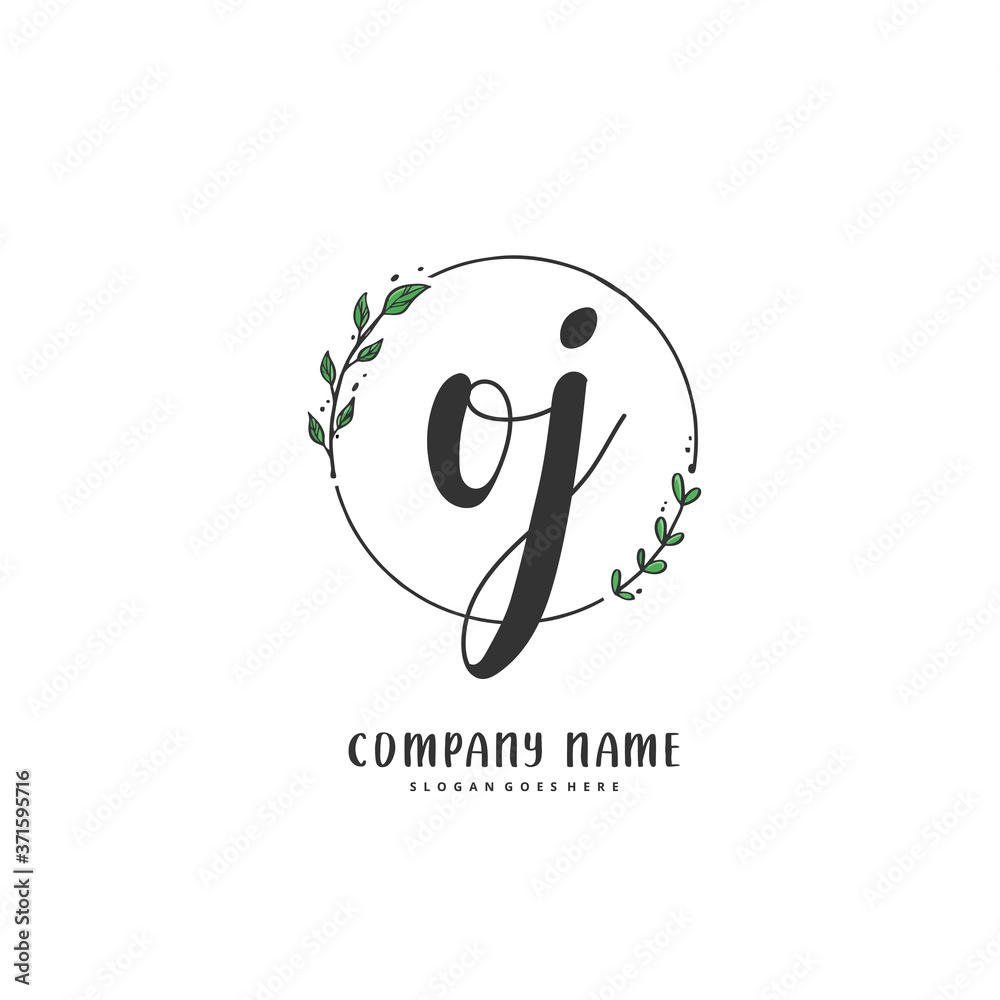 O J OJ Initial handwriting and signature logo design with circle. Beautiful design handwritten logo for fashion, team, wedding, luxury logo.