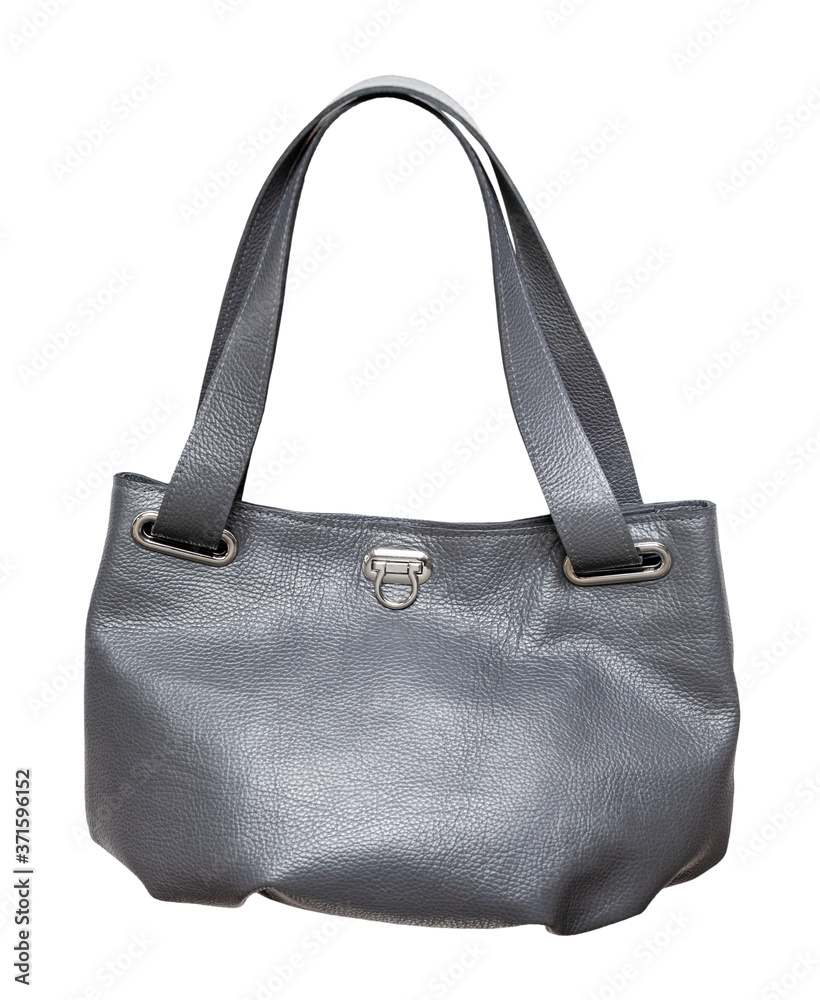 side view of handcrafted gray leather soft handbag isolated on white background side view of handcrafted gray leather soft handbag isolated on white background