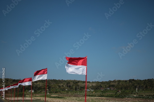 indonesia flags under blue sky independence day concept