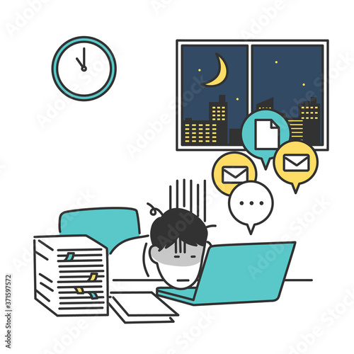 残業で疲れている男性のイラスト素材
