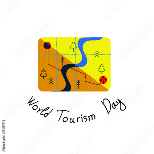 Vector illustration in a flat style with a map of the area and the words International Day of the tourist