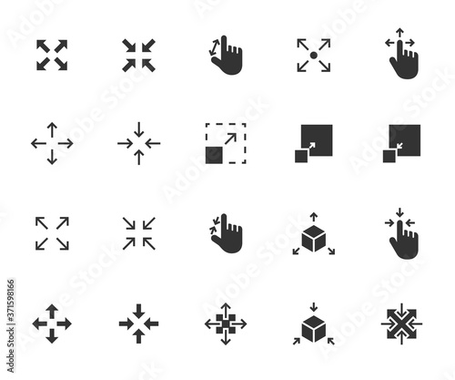 Vector set of scaling flat icons. Contains icons resize, increase, decrease, scalability and more. Pixel perfect.