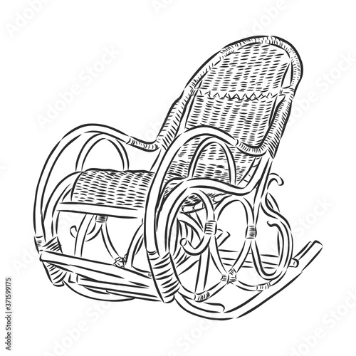 rocking chair, rocker in the style of linear art, line graph. soft furniture with rounded shapes. Vector