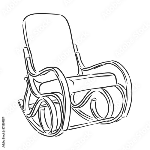 rocking chair, rocker in the style of linear art, line graph. soft furniture with rounded shapes. Vector