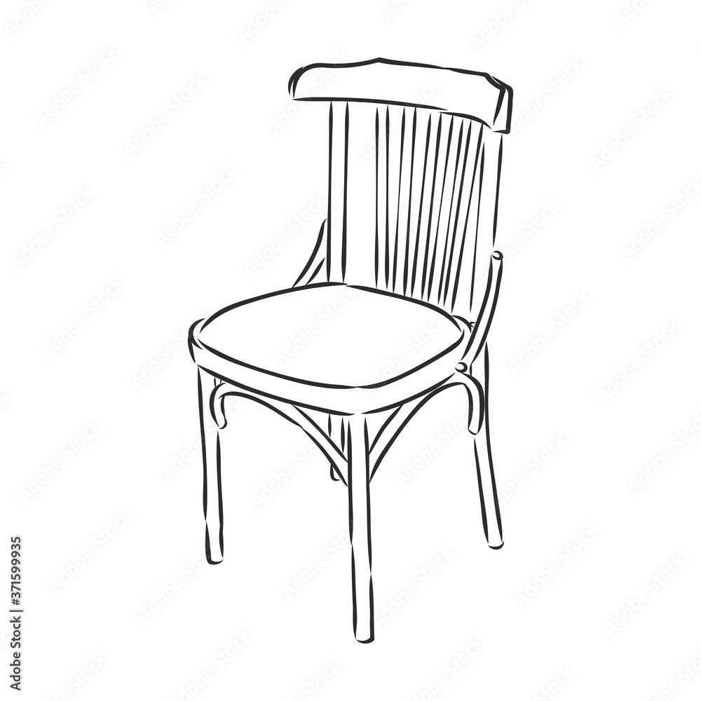 Vector Hand Drawn Sketch of wooden Chair stool. interior Vector Hand Drawn Sketch of wooden Chair stool. interior