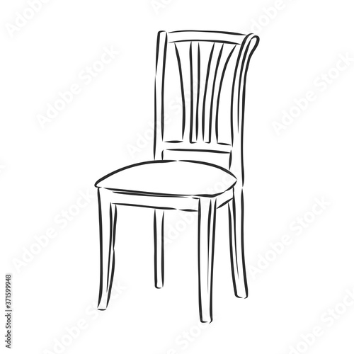Vector Hand Drawn Sketch of wooden Chair stool. interior