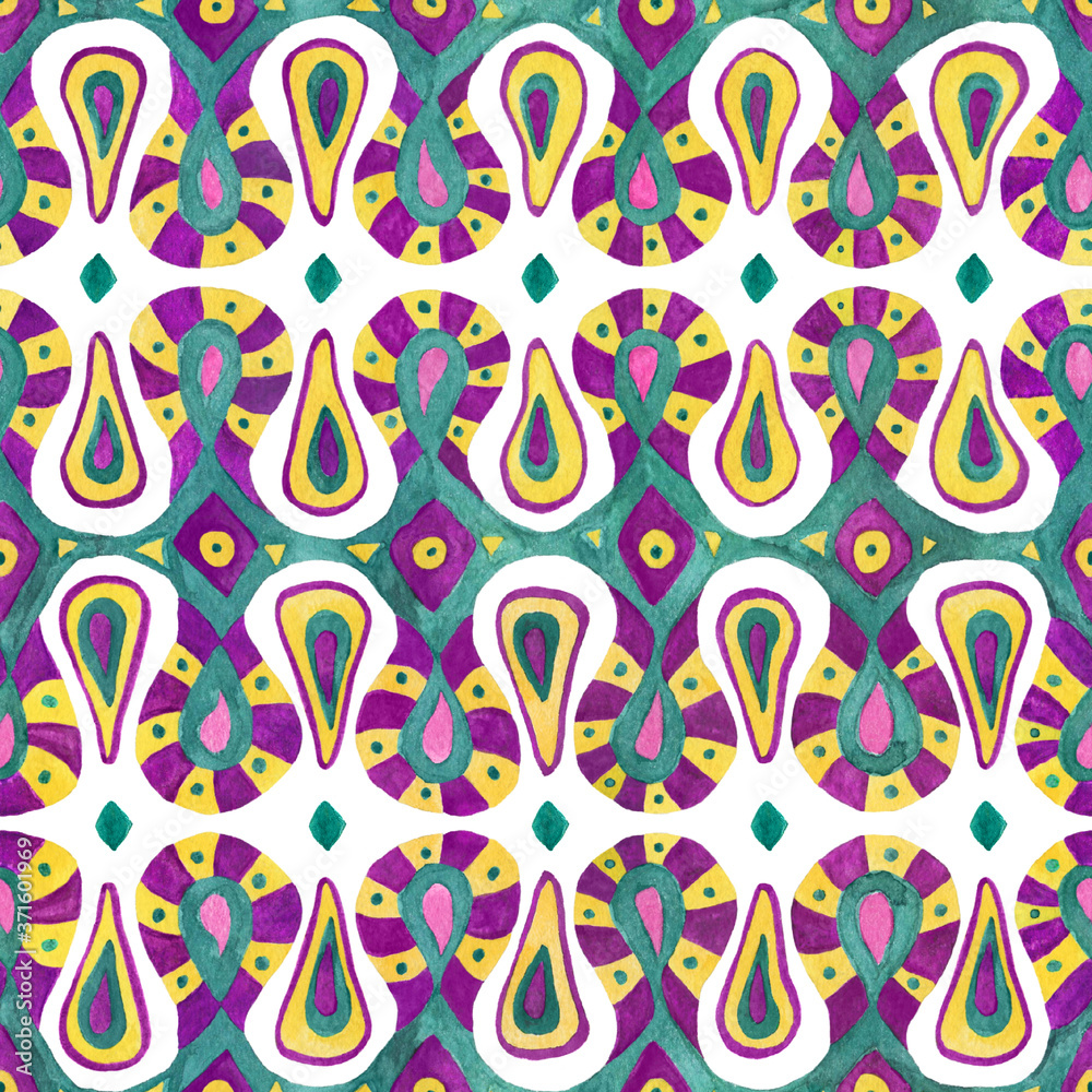 Naklejka premium Watercolor African tribal ethnic abstract seamless pattern in bright colors