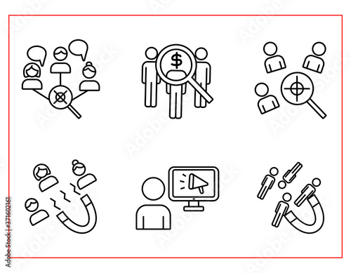 lead generation line icons set,customer acquisition, customer search, income,people,target audience analysis