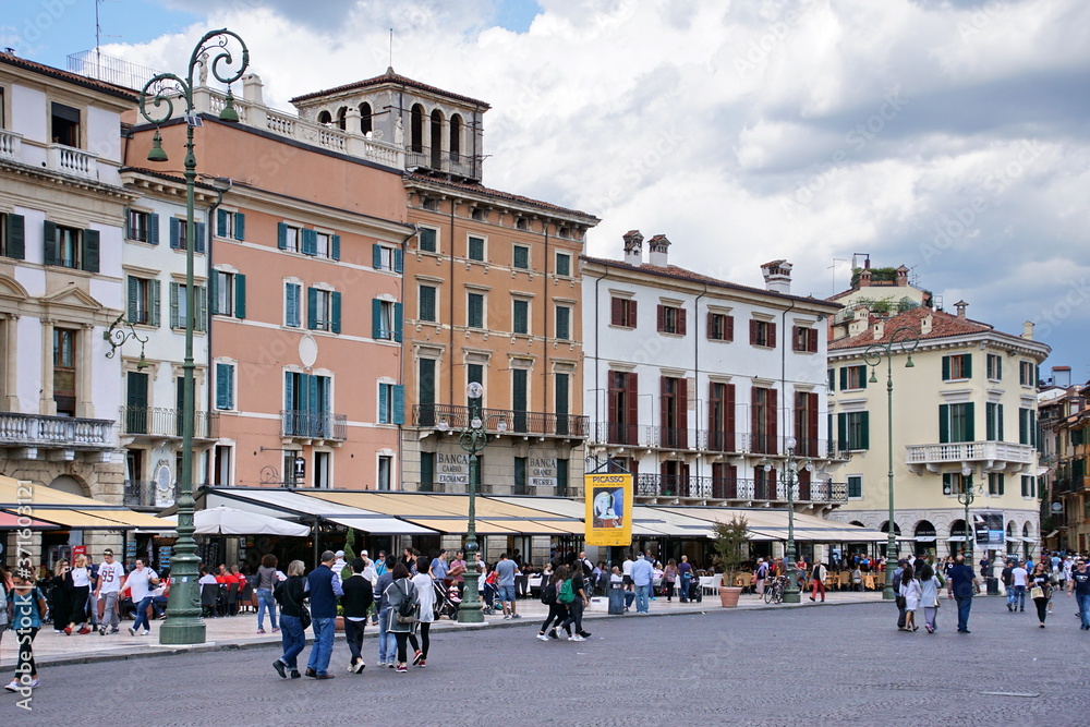 The Piazza Bra square in Verona city in Veneto region of Italy