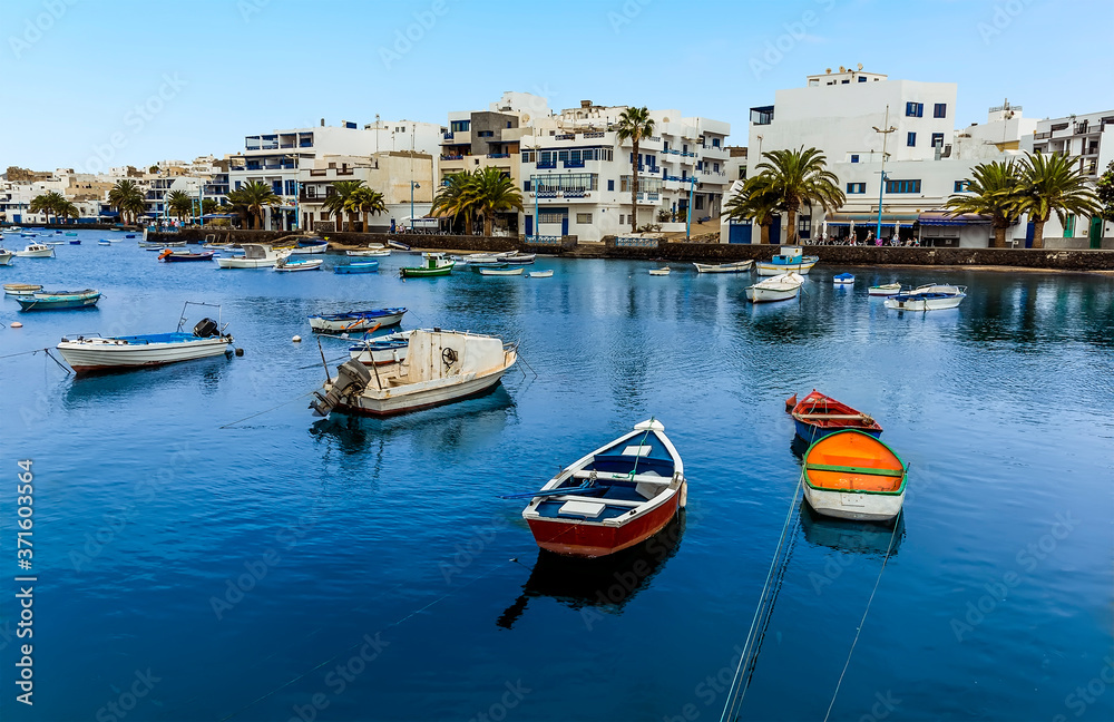 A view across the lagoon of Charco de San Gines in Arrecife, Lanzarote on a sunny afternoon
