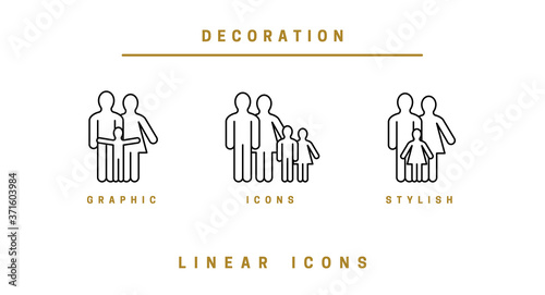 Set of icons silhouettes of people and families on white background. Vector illustration