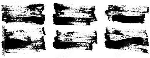 Set of vector brush strokes. Dirty ink texture splatters. Grunge rectangle text boxes 