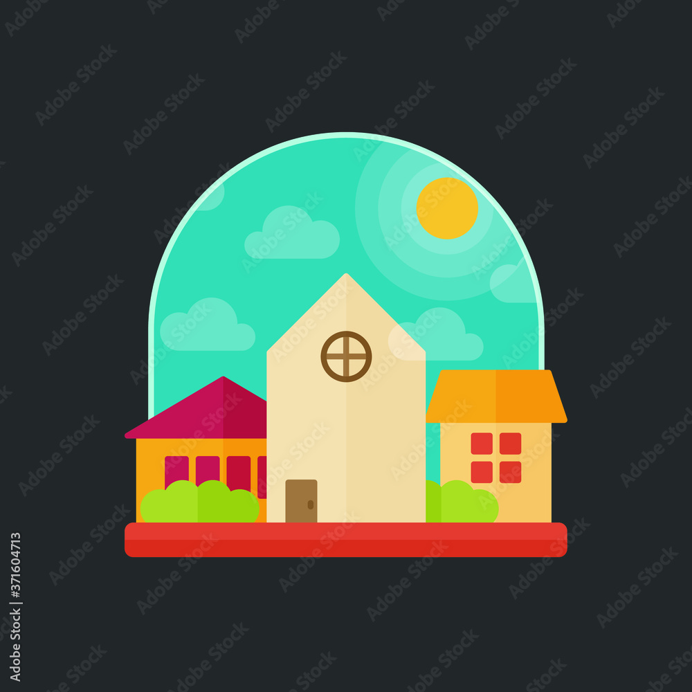 Cottage house facede vector city street view buildings of town house face side modern world house building flat architecture illustration cottage residential house construction cityscape houses