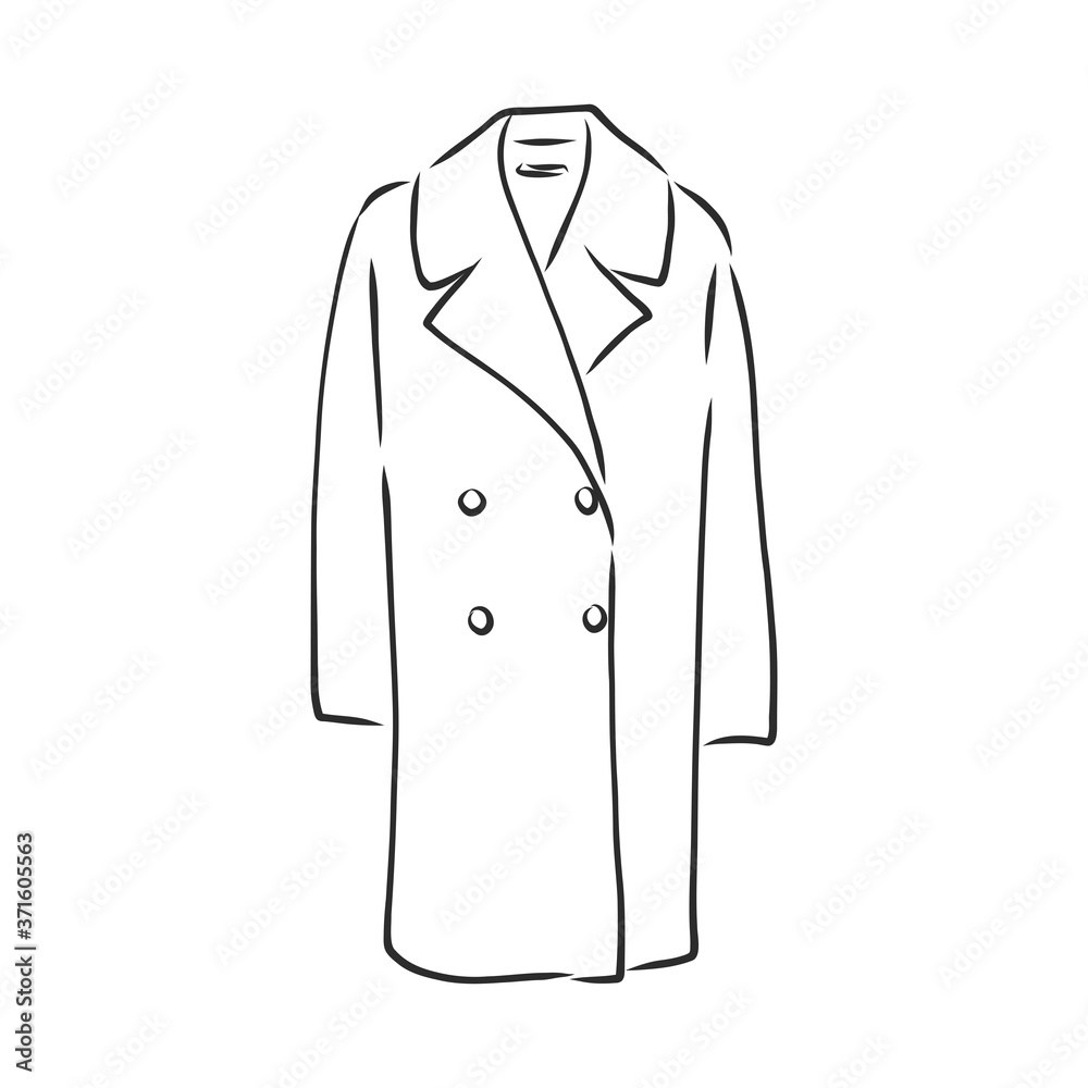 Coat female with long sleeves and pockets. vector. coat, vector sketch illustration Coat female with long sleeves and pockets. vector. coat, vector sketch illustration