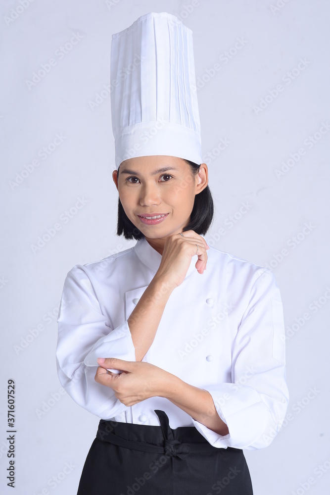 Portrait of female chef isolated on white Portrait of female chef isolated on white