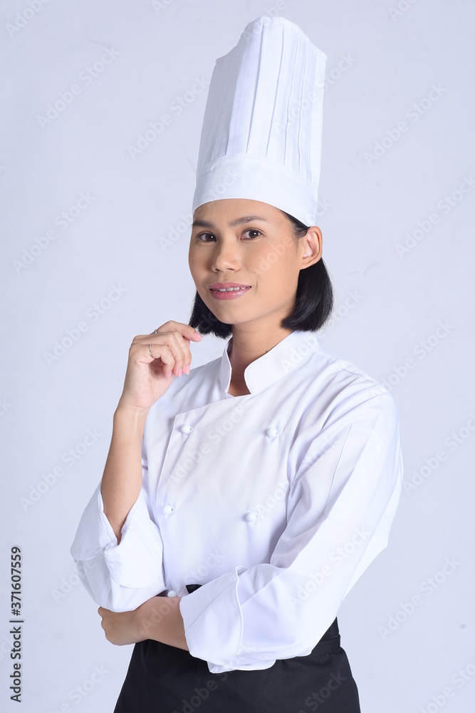Portrait of female chef isolated on white Portrait of female chef isolated on white
