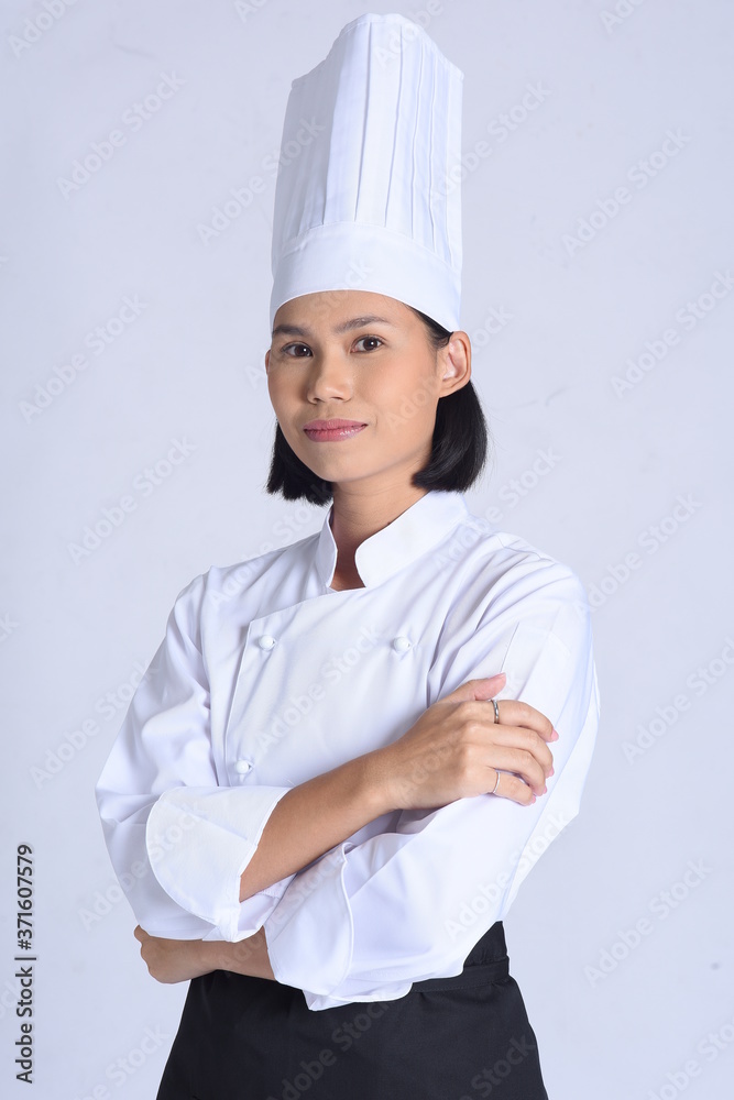 Portrait of female chef isolated on white Portrait of female chef isolated on white
