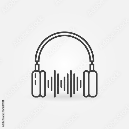 Headphones with Sound Wave vector outline concept icon or design element